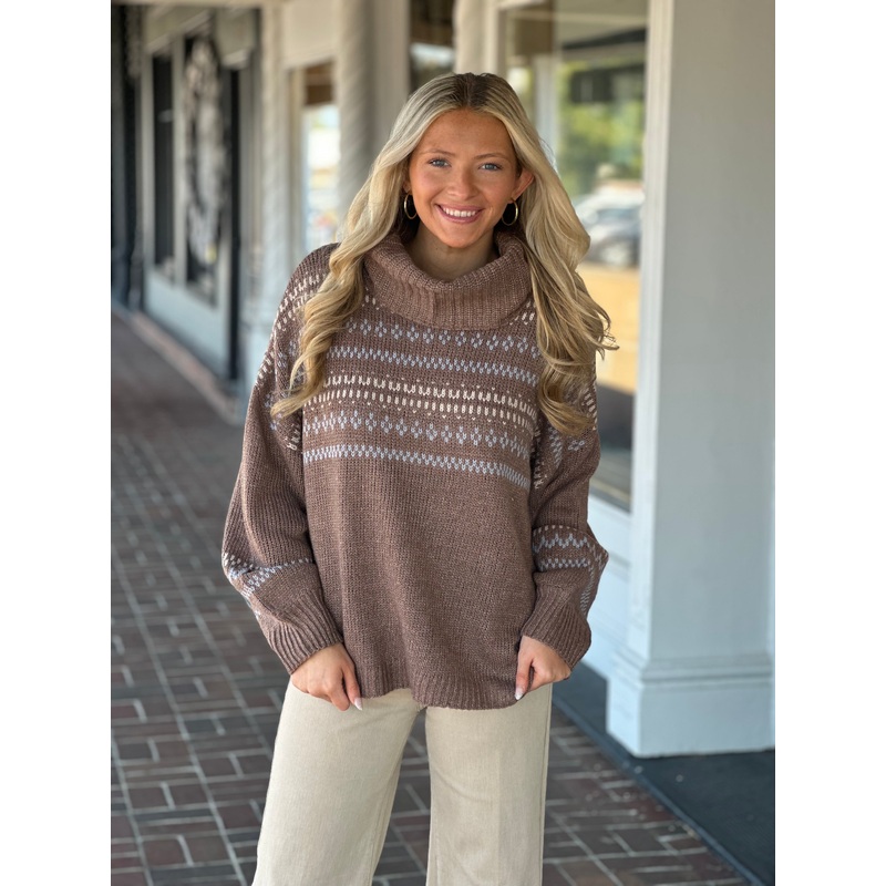 Cowl Neck Holiday Sweater in Brown
