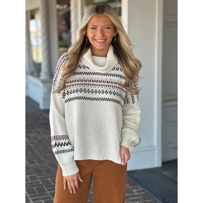 Cowl Neck Holiday Sweater in Cream
