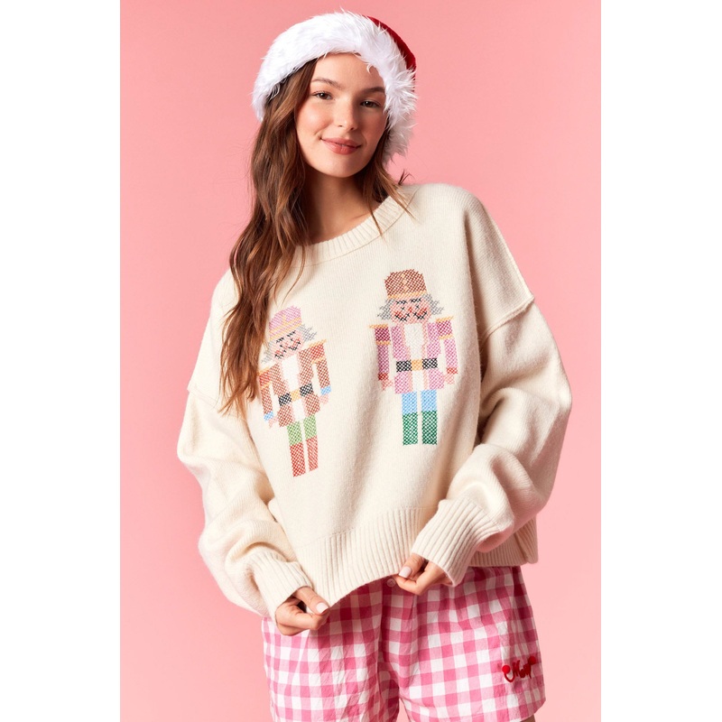 Cream Nutcracker Embroidered Sweater