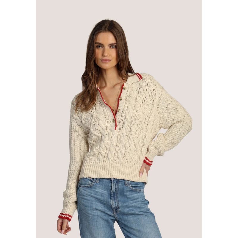 Dylan Charlotte Cable Button Sweater in Natural