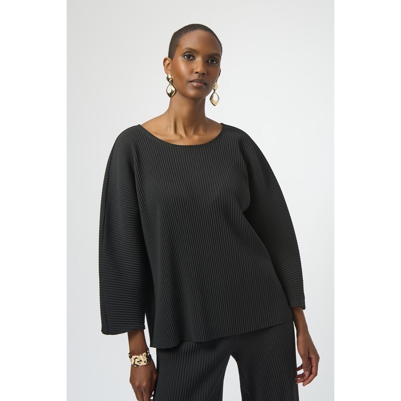 Joseph Ribkoff Pleated Scuba Crepe Boxy Top in Black