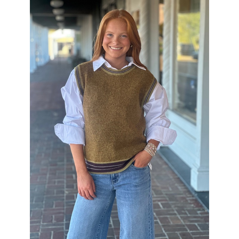 Olive Ribbed Crewneck Sweater Vest