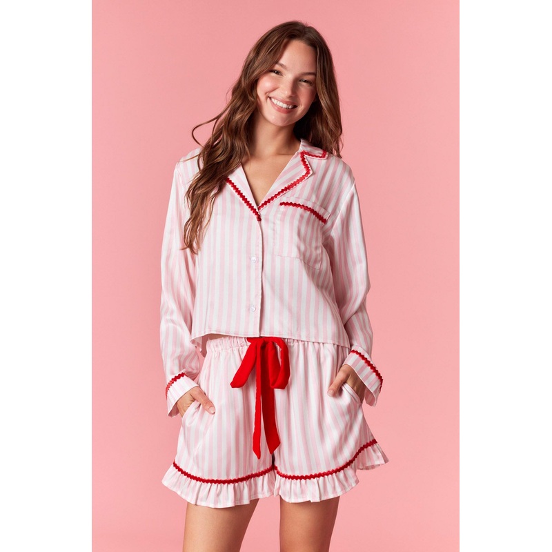 Red and Pink Stripe Christmas Pajama Set