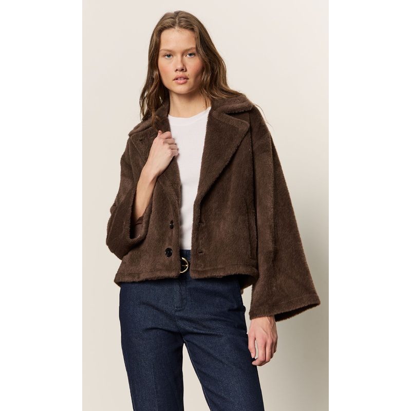 Sanctuary Colette Fur Jacket in Chocolate