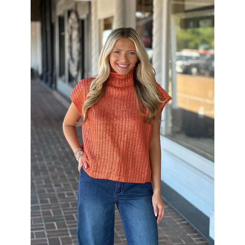 Take No Chances Metallic Orange Sweater