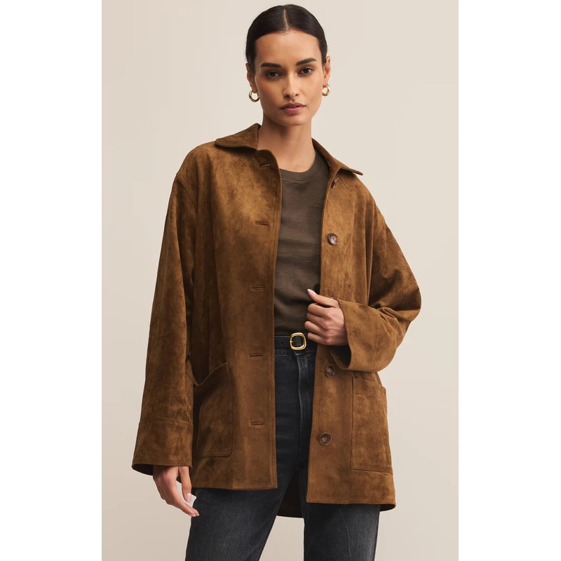 Z Supply Decker Faux Suede Chore Coat in Coconut
