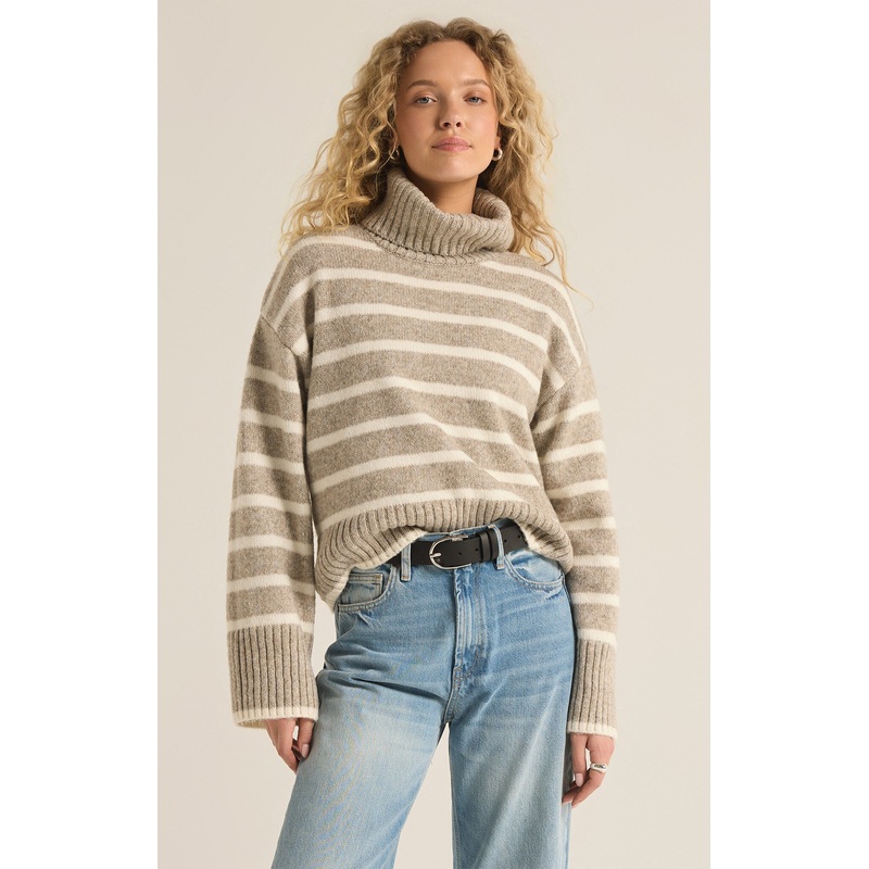 Z Supply Josephine Stripe Sweater in Heather Taupe
