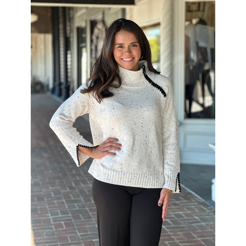 Habitat Harvest Tweed Zip Neck Winter White Sweater