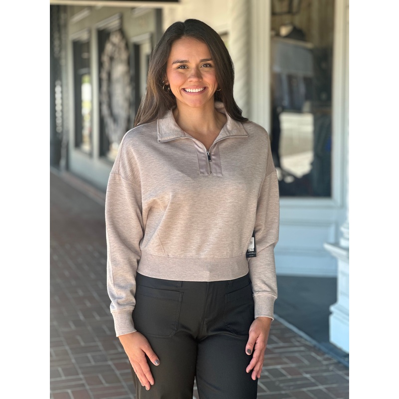 Mailyn Taupe Soft Knit Half-Zip Top