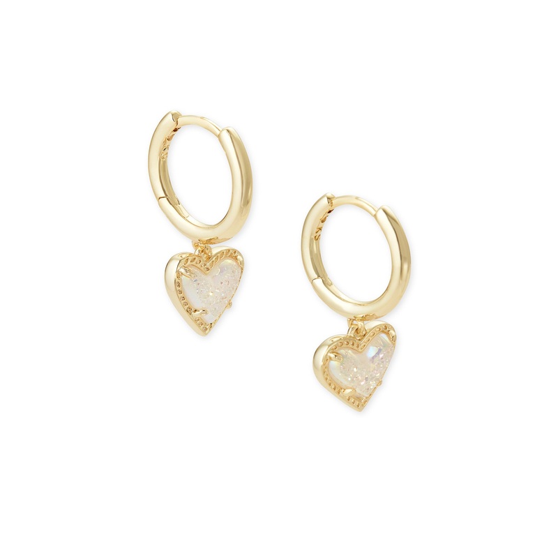Ari Heart Huggie Earrings in Gold Iridescent Drusy