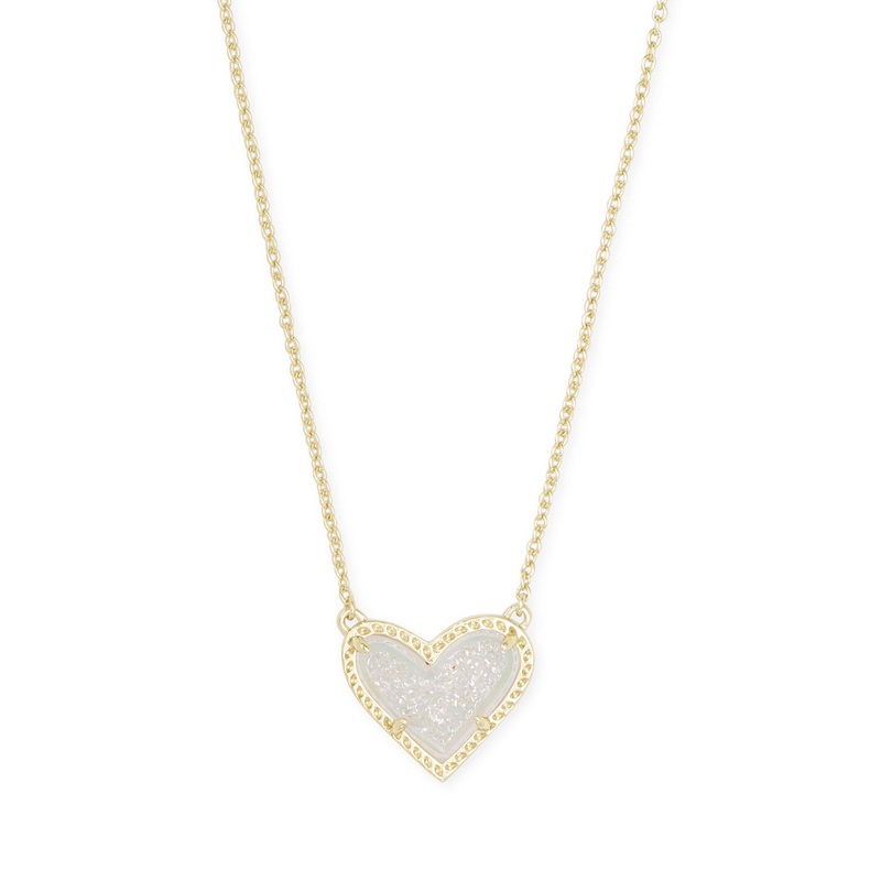 Ari Heart Short Pendant Necklace in Gold Iridescent Drusy