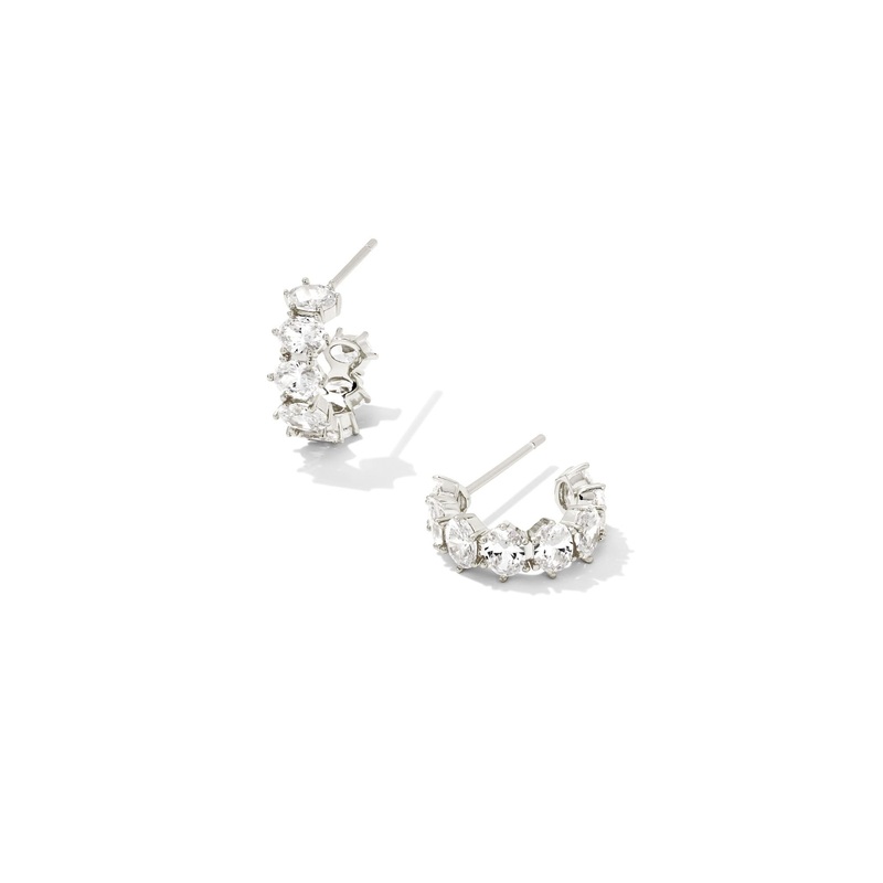 Cailin Crystal Huggie Earrings in Rhodium