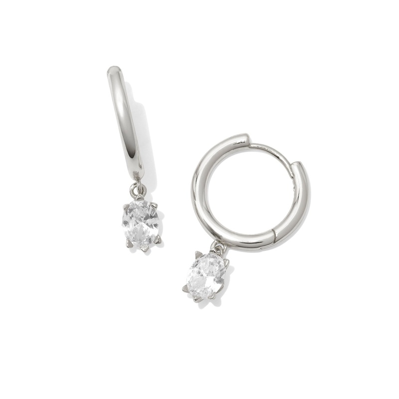 Cailin Single Stone Huggie Earrings Rhodium