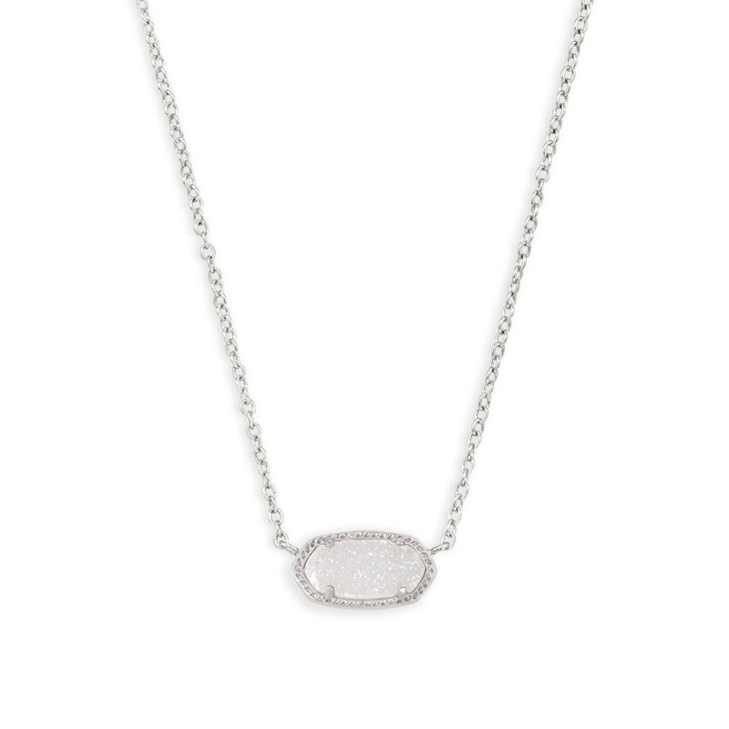 Elisa Short Pendant Necklace in Rhodium Iridescent Drusy