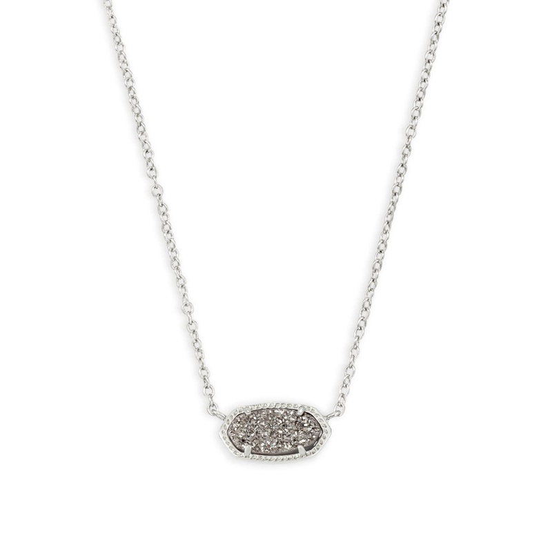Elisa Short Pendant Necklace in Rhodium Platinum Drusy