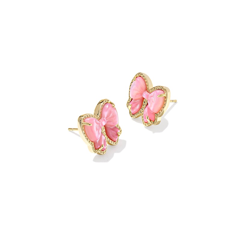 Haley Gold Bow Stud Earrings|Gold Blush Ivory Mother of Pearl