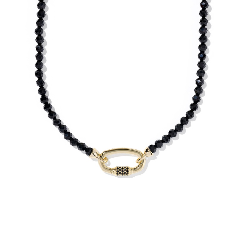 Emery Gold Beaded Strand Necklace in Black Agate