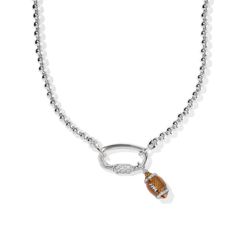 Football Rhodium Metal Strand Necklace