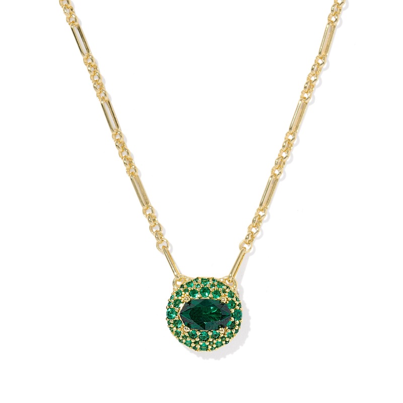 Bella Gold Short Pendant Necklace Dark Green Crystal