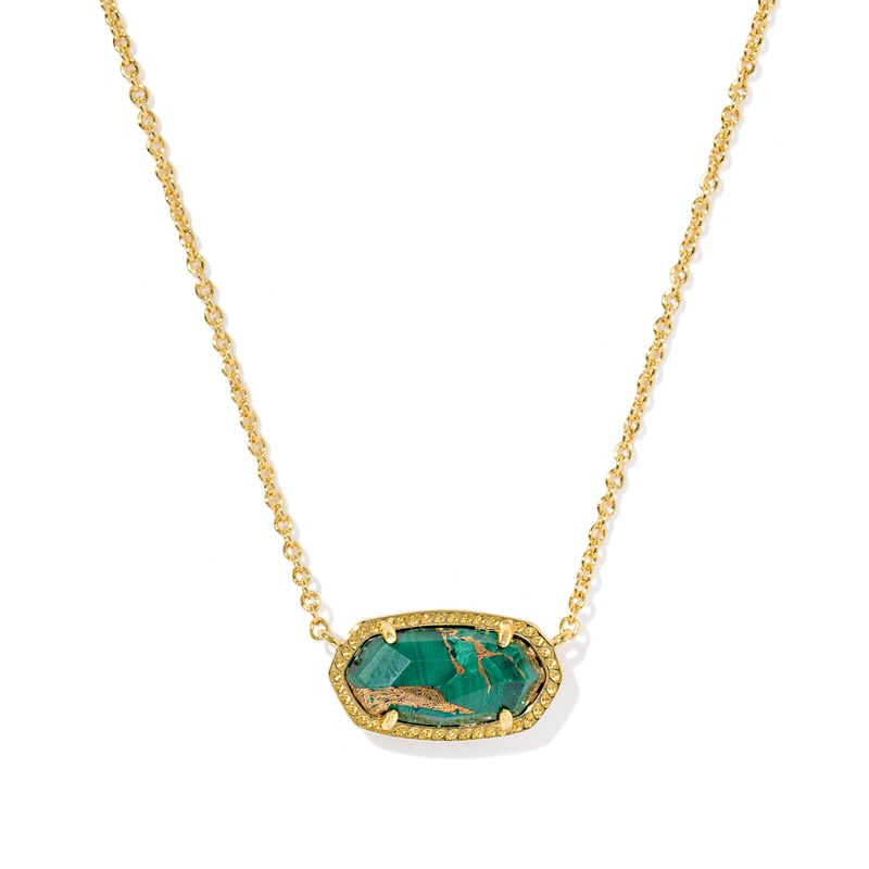 Elisa Gold Short Pendant Necklace BRONZE VEINED GREEN MALACHITE