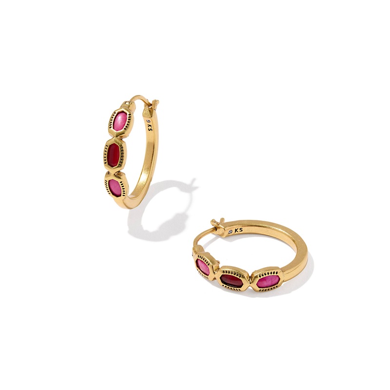 Mini Elisa Gold Hoop Earrings: Vintage Gold Pink Mix