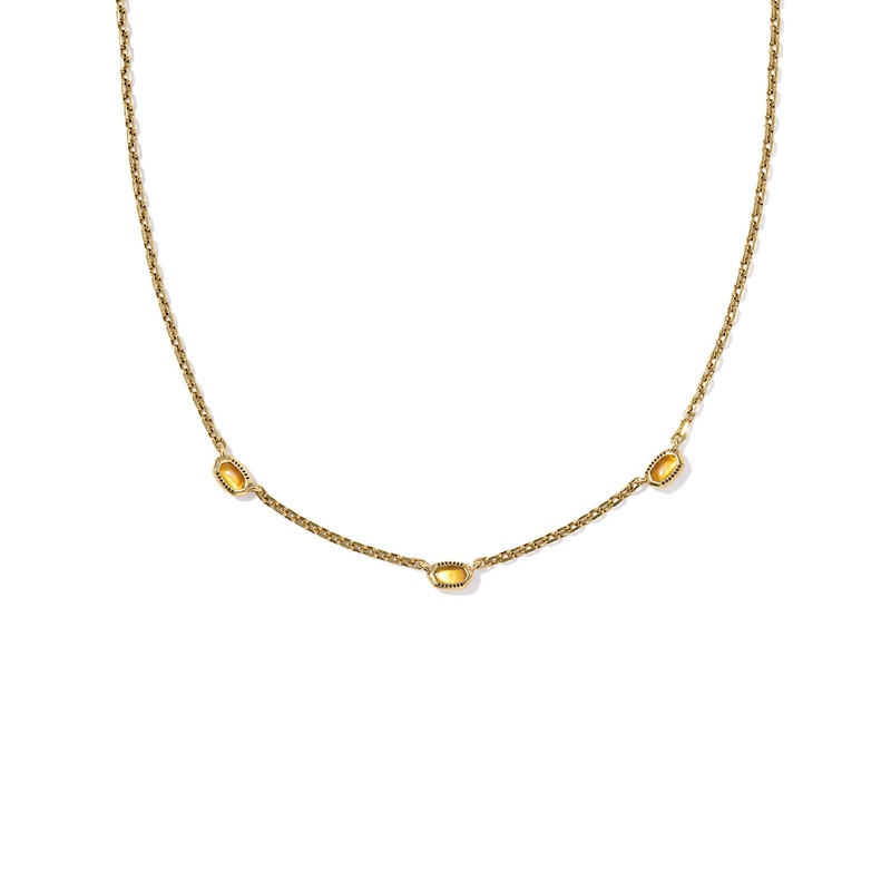 Mini Elisa Gold Three Stone Strand Necklace: Vintage Gold Marbled Amber Illusion