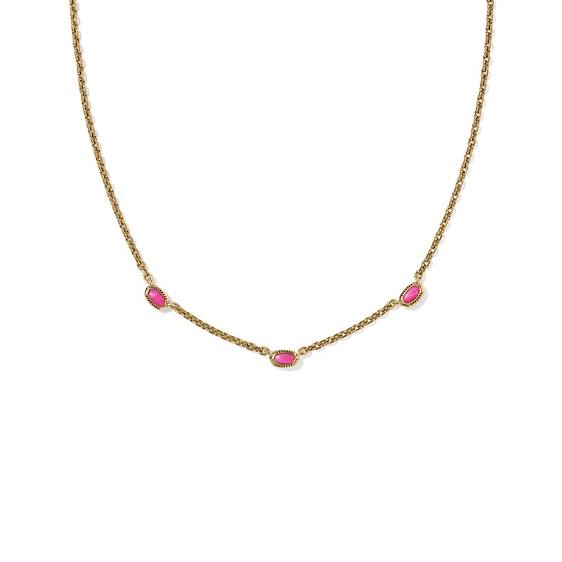 Mini Elisa Gold Three Stone Strand Necklace: Vintage Gold with Dark Fuchsia Variegated Magnesite