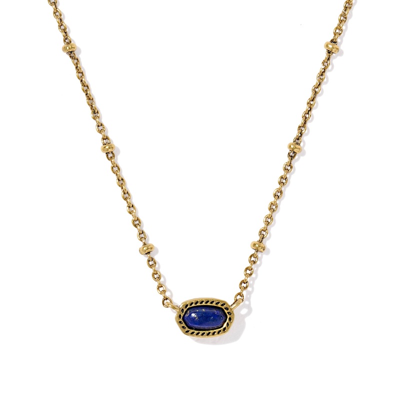 Mini Elisa Satellite Short Pendant Necklace: Vintage Gold Blue Lapis