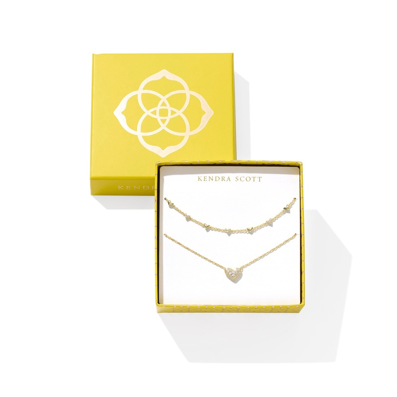 Ari and Haven Gold Heart Necklace Gift Set in White Crystal