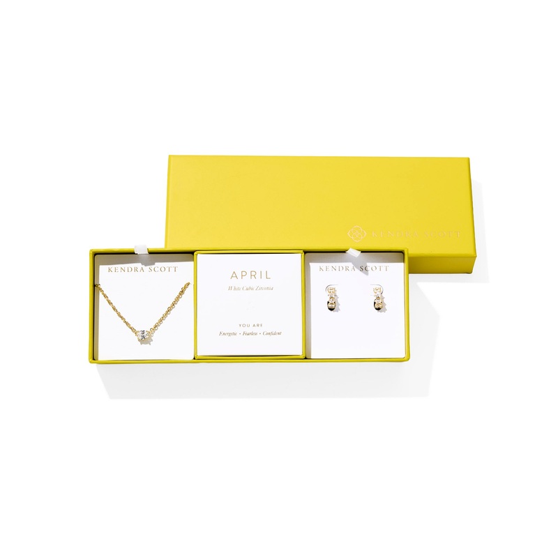 Cailin Birthstone Gift Set April Gold White CZ